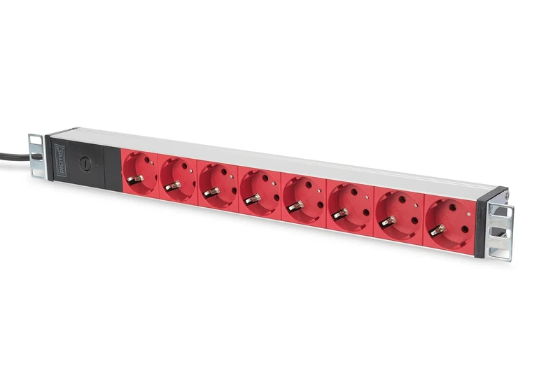 DIGITUS DN-95410-R - 19" multiple socket outlet - 8 outlets (red) - 1U - IEC C14 input - back-up fuse - 250VAC 50/60Hz - 10A - 2500W - For 19" network and server cabinets