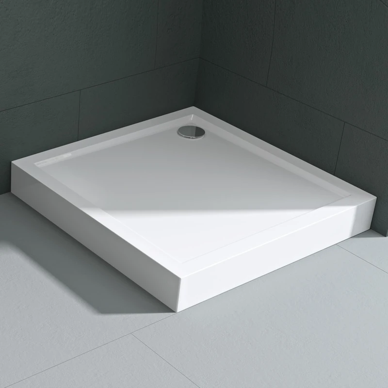 Mai & Mai Shower Tray Bathroom | Acrylic | Glossy White | Square Shower Tray | WDH: 90×90×14cm | Durable Modern Shower Base for Shower Enclosures with Waste Trap Faro1h