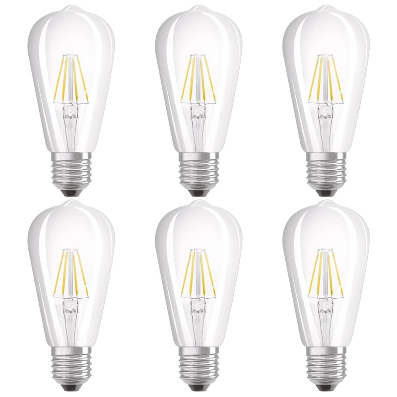 OSRAM LED Retrofit Classic ST/LED lamp, Retro Design, in Filament Style, Edison Bulb Shape: E27, 4 W, 220…240 V, 40 W Replacement, Clear, Warm White, 2700 K, 6x1pack
