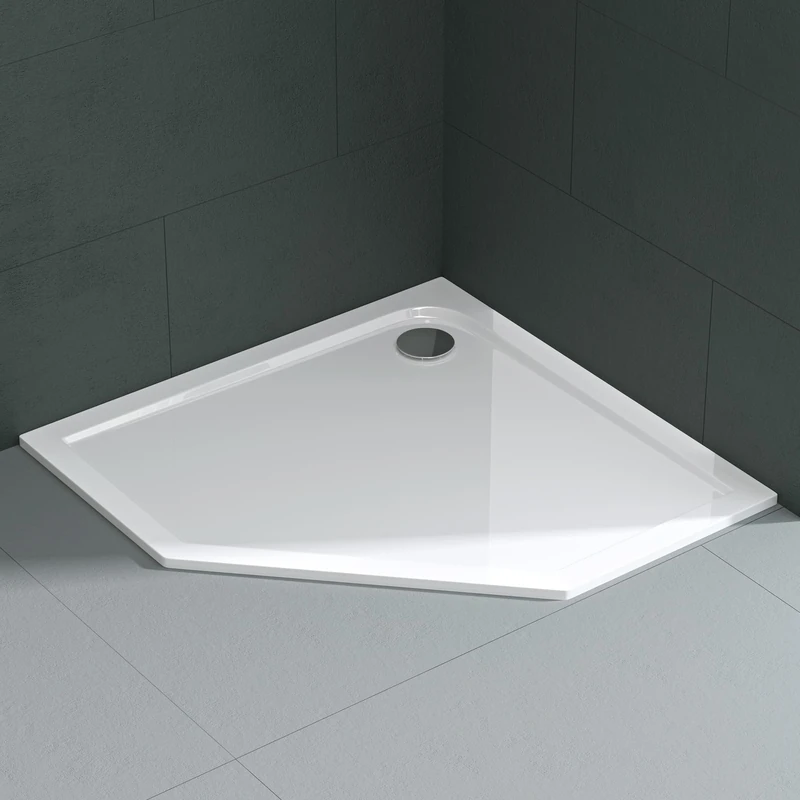 Mai & Mai Shower Tray Bathroom | Acrylic | White | Pentagonal Shower Tray | WDH: 90×90×4cm | Durable Modern Shower Base for Shower Enclosures Faro5