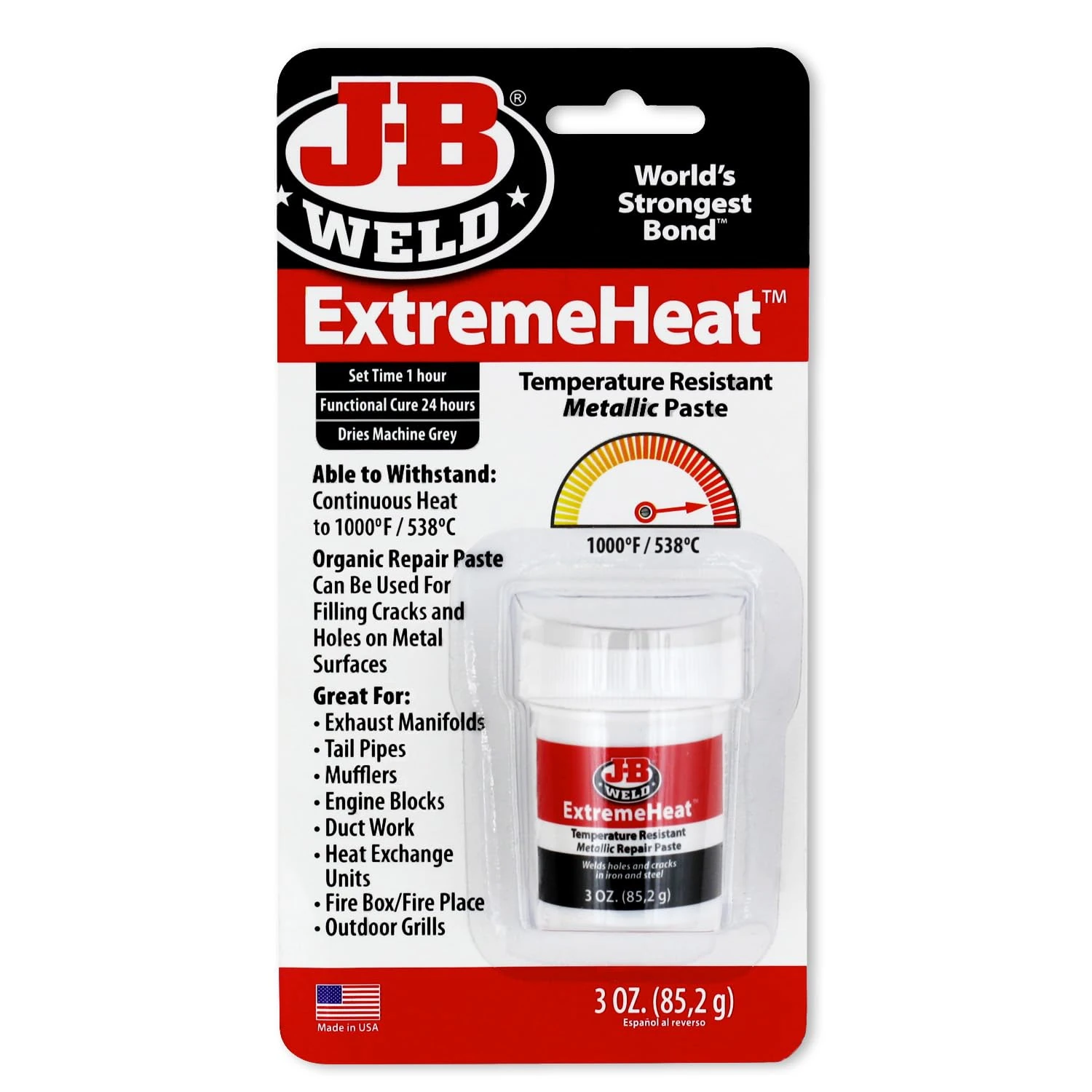 J-B Weld 37901 ExtremeHeat High Temperature Resistant Metallic Paste - 3 oz, Grey
