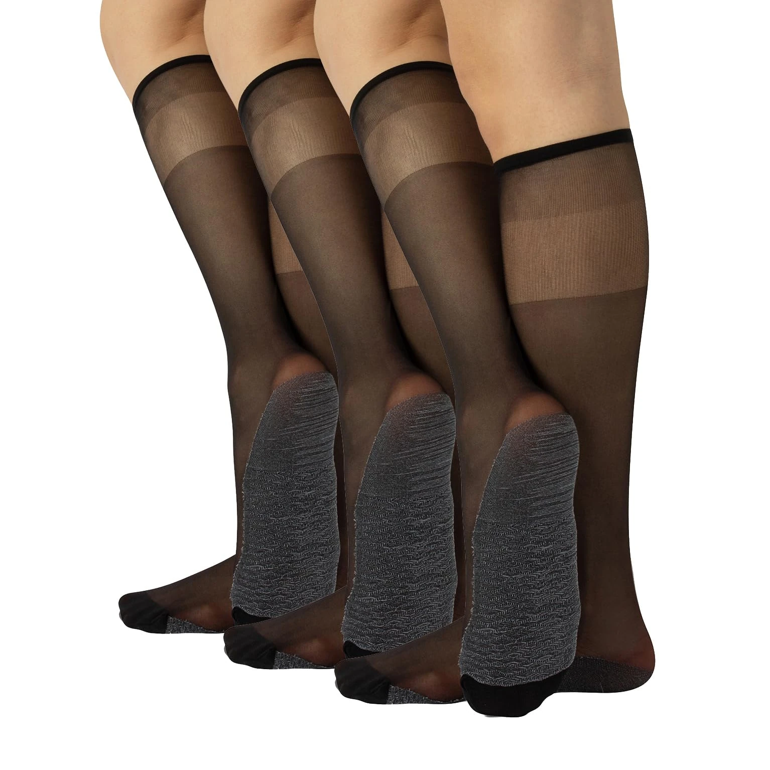 PACK 3 PAIRS 20 DEN SHEER KNEE HIGH SOCKS WITH COMFORT SOLE | KNEE HIGH POP SOCKS | NATURAL, BLACK | ITALIAN HOSIERY | (3PAIR - BLACK)
