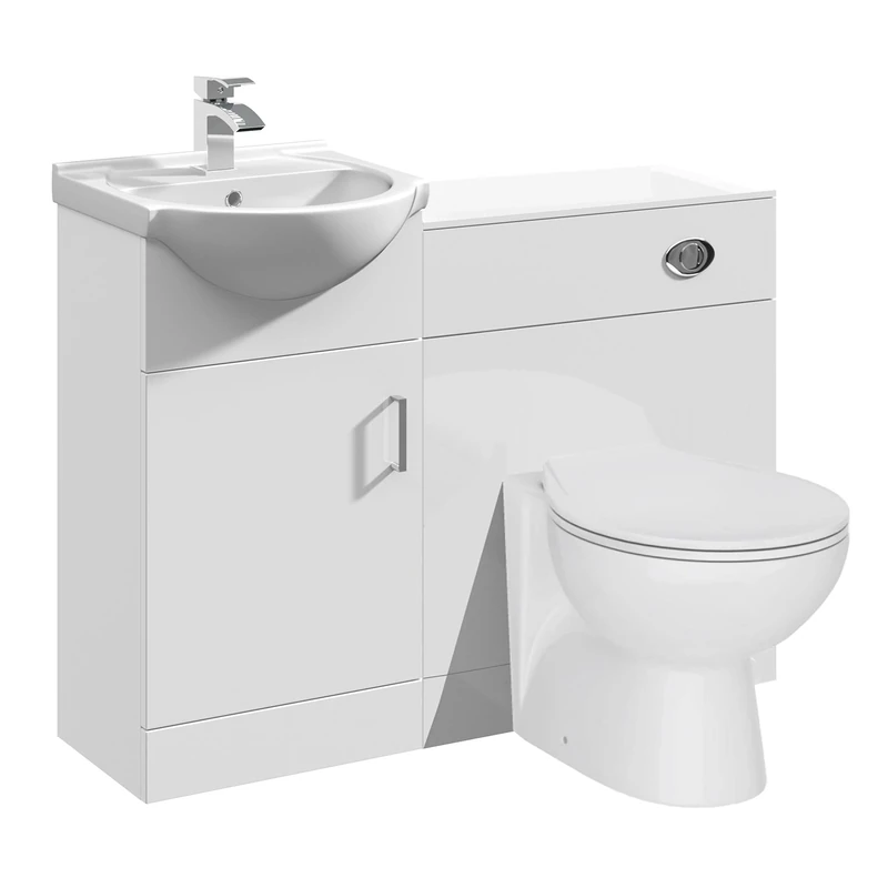 VeeBath Linx 950 Vanity Unit Furniture Set, Wash Basin Bathroom Sink, WC, Toilet Pan, Soft Close, Quick Release Toilet Seat with Concealed Cistern-White (Flat Pack)