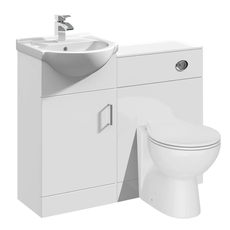 VeeBath Linx 1050 Vanity Unit Furniture Set, Wash Basin Bathroom Sink, WC, Toilet Pan, Soft Close, Quick Release Toilet Seat with Concealed Cistern-White (Flat Pack)