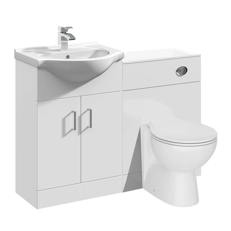 VeeBath Linx 1150 Vanity Unit Furniture Set, Wash Basin Bathroom Sink, WC, Toilet Pan, Soft Close, Quick Release Toilet Seat with Concealed Cistern-White (Flat Pack)