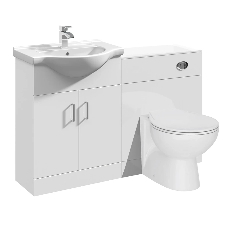 VeeBath Linx 1150 Vanity Unit Furniture Set, Wash Basin Bathroom Sink, WC, Toilet Pan, Soft Close, Quick Release Toilet Seat with Concealed Cistern-White (Flat Pack)