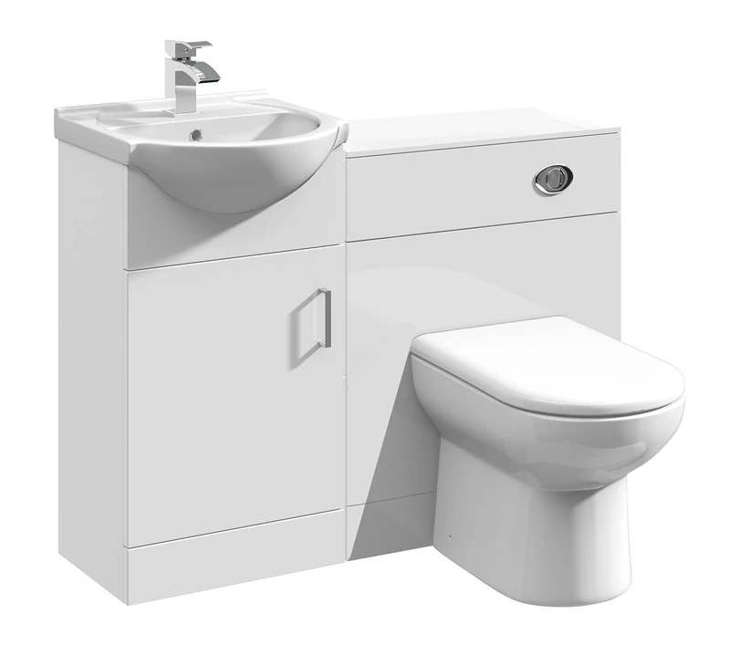 VeeBath Linx 1050 Vanity Unit Furniture Set, Wash Basin Bathroom Sink, WC, BTW Toilet Pan, Soft Close Toilet Seat, Concealed Cistern-White (Flat Pack)