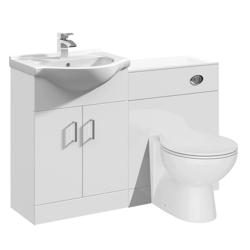 VeeBath Linx 1150 Vanity Unit Furniture Set, Wash Basin Bathroom Sink, WC, BTW Toilet Pan, Soft Close Toilet Seat, Concealed Cistern-White (Flat Pack)