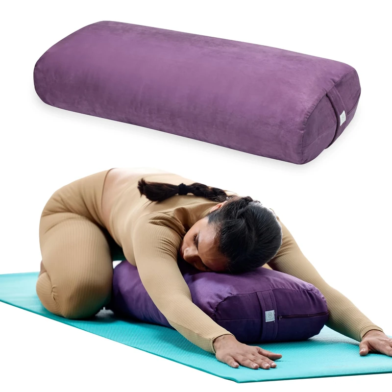 Gaiam Yoga Bolster - Long, Rectangular Meditation Pillow - Supportive Cushion for Restorative Yoga and Sitting on the Floor - Built-In Carrying Handle - Machine Washable Cover - Purple