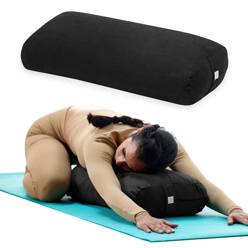 Gaiam Yoga Bolster - Long, Rectangular Meditation Pillow - Supportive Cushion for Restorative Yoga and Sitting on the Floor - Built-In Carrying Handle - Machine Washable Cover - Black