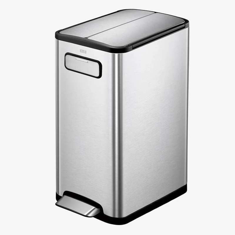 EKO Ecofly Recycling Bin 20 + 20 Litre, Dual Compartment Pedal Bin with Soft Close and Stay Close Lid, Perfect for Kitchen & Home, Stainless Steel