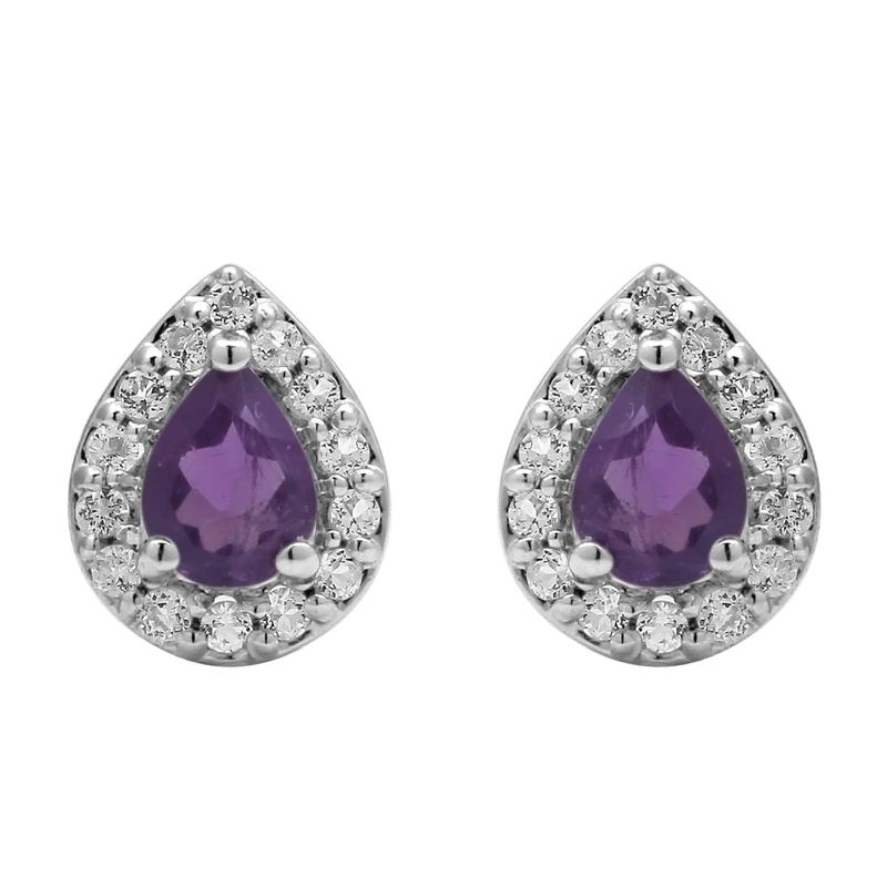 Jewelili Sterling Silver Gemstone Stud Earrings