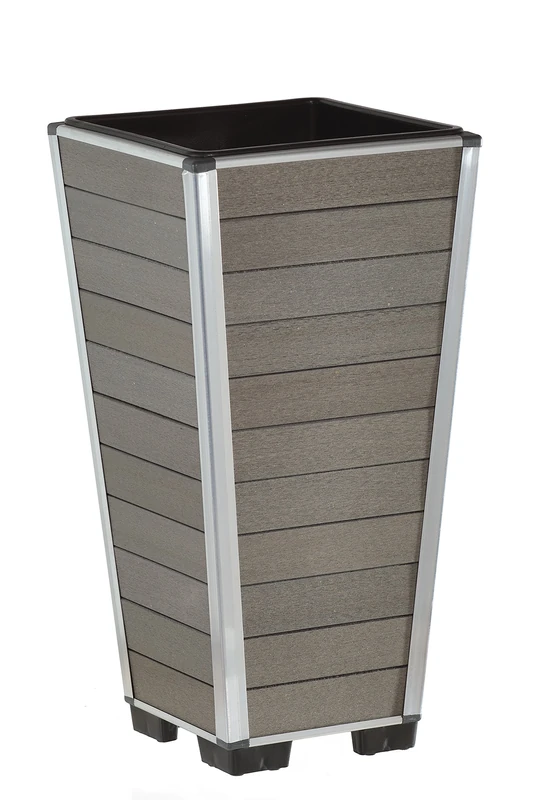 EVERFLOOR Plant Pot Planter Flower Pot for Flowers etc. WPC Various Designs for Indoor and Outdoor Use Waterproof Plastic Insert, wood, grey, 27 x 27 x 53 cm