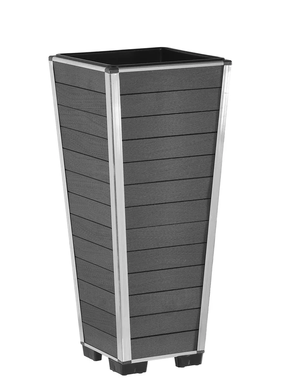 EVERFLOOR Plant Pot Planters Flower Pot for Flowers etc. WPC 27 x 27 x 62 cm, for Indoor and Outdoor Use, Waterproof Plastic Insert, Anthracite