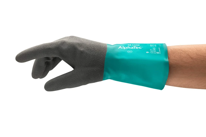Ansell AlphaTec 58-530W Chemical Resistant Work Gloves, Unrivalled Chemical Protection, Comfortable with Confident Grip, Industrial PPE, Safety Workwear, Men Women, Green, Size M (6 Pairs)