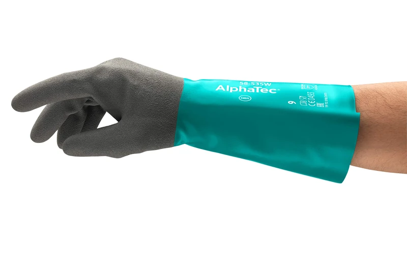 Ansell AlphaTec 58-535W Chemical Resistant Work Gloves, Unrivalled Chemical Protection, Comfortable with Confident Grip, Industrial PPE, Safety Workwear, Men Women, Green, Size L (6 Pairs)