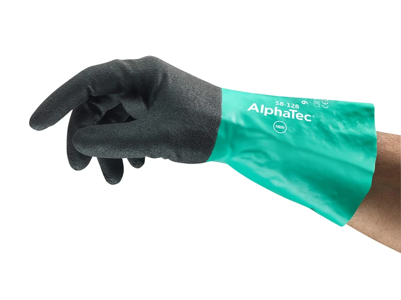 Ansell AlphaTec 58128090 Gloves, Nitrile, Chemical and Liquid Protection, Size 9, Green (Pack of 12)
