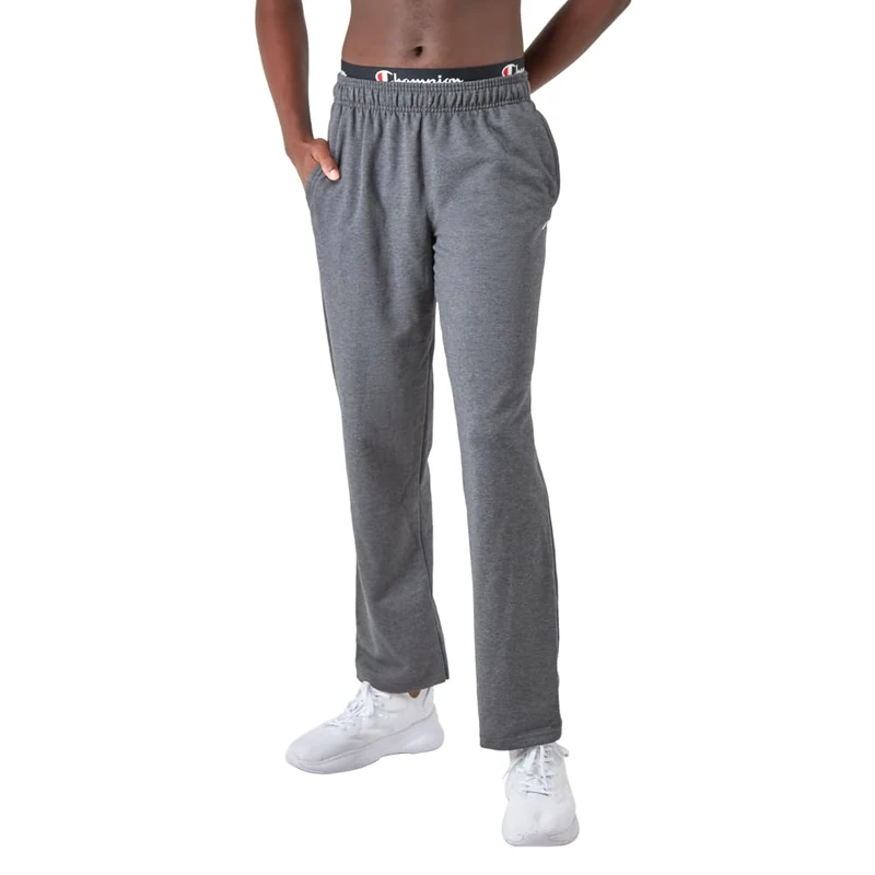 Champion Men's, Powerblend, Fleece Open-Bottom Sweatpants (Reg. Or Big & Tall) Pants, Granite Heather C Patch Logo, Large