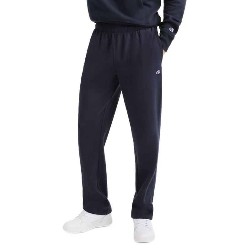 Champion Men's, Powerblend, Fleece Open-Bottom Sweatpants (Reg. Or Big & Tall) Pants, Navy C Patch Logo, Medium