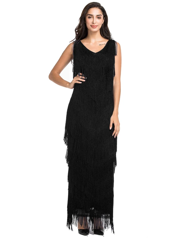 PrettyGuide Women 's 1920s Sequin Gatsby Plus Size Floor Length Evening Ball Gown XXL Black