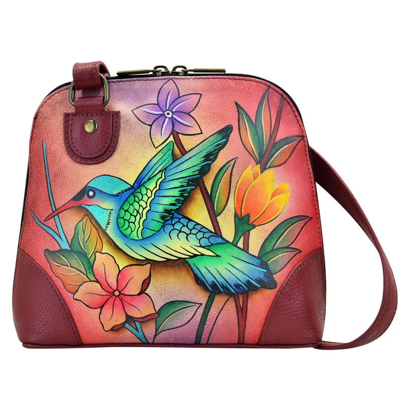 Anna by Anuschka Women's Leather Small Zip-Around Handbag, Multi Compartment Organizer Hand-Painted Original Artwork, Birds in Paradise, One Size