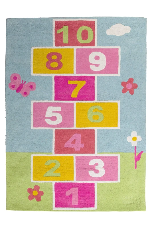 Premier Housewares Bedroom Rugs For Kids Multi-Coloured Rugs Bedroom Boys Rugs for Bedroom Hopscotch Childrens Rug 100% Cotton Kids Rug 3 x 100 x 140 - Image 1