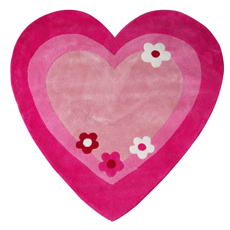 Premier Housewares Kids Love Heart Cotton Rug - Pink, 100 x 100 x 3 cm - Image 1