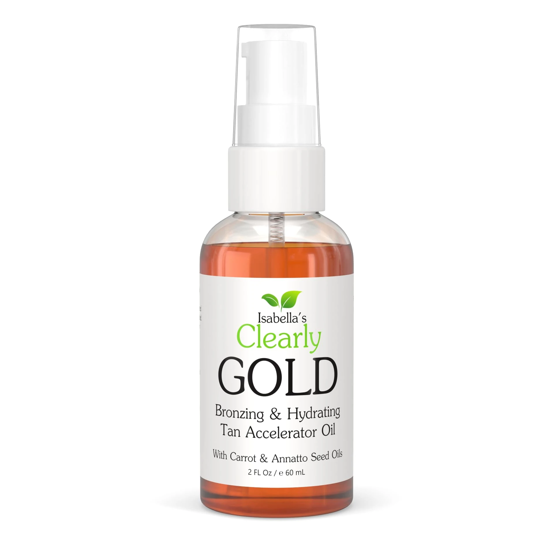 Isabella's Clearly GOLD, 100% Natural Tanning Oil with Bronzer | Moisturising Sun Tan Accelerator Body Oil for a Healthy Bronze Glow with Olive, Carrot Seed and Coconut | Made in USA (60 ml)