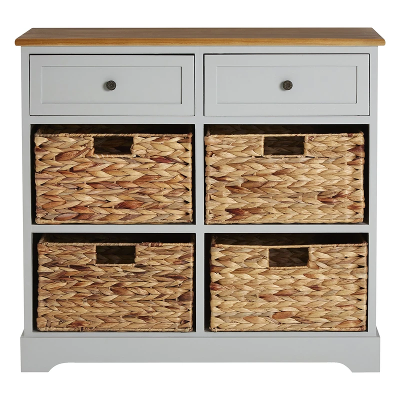 Premier Housewares Vermont Cabinet with 2-Drawer and 4-Baskets, Wood, Grey