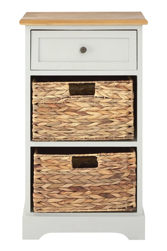 Premier Housewares Vermont Cabinet with 1-Drawer and 2-Baskets, Wood, Grey