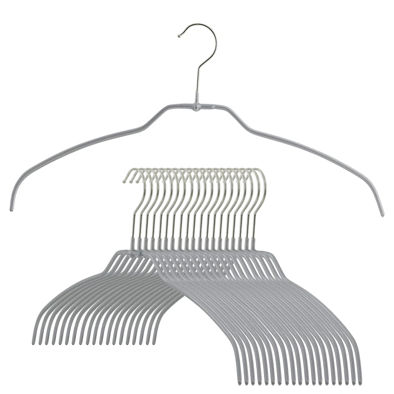 MAWA Reston Lloyd Silhouette Ultra-Thin Series, Non-Slip Space Saving Shirt Hanger, Style 42/FT, Pack of 20, Silver, Alloy Steel PVC Plastic Chrome Plated