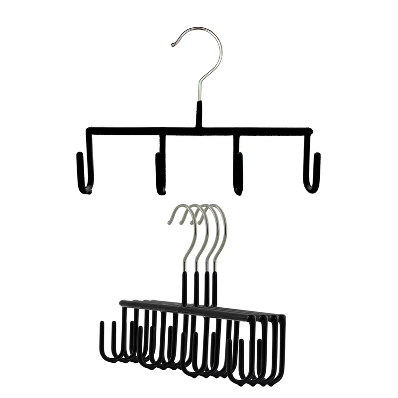 MAWA by Reston Lloyd Non-Slip Space-Saving Style GH Clothes Hanger For Belts with 4 Hooks, Set of 5, Black