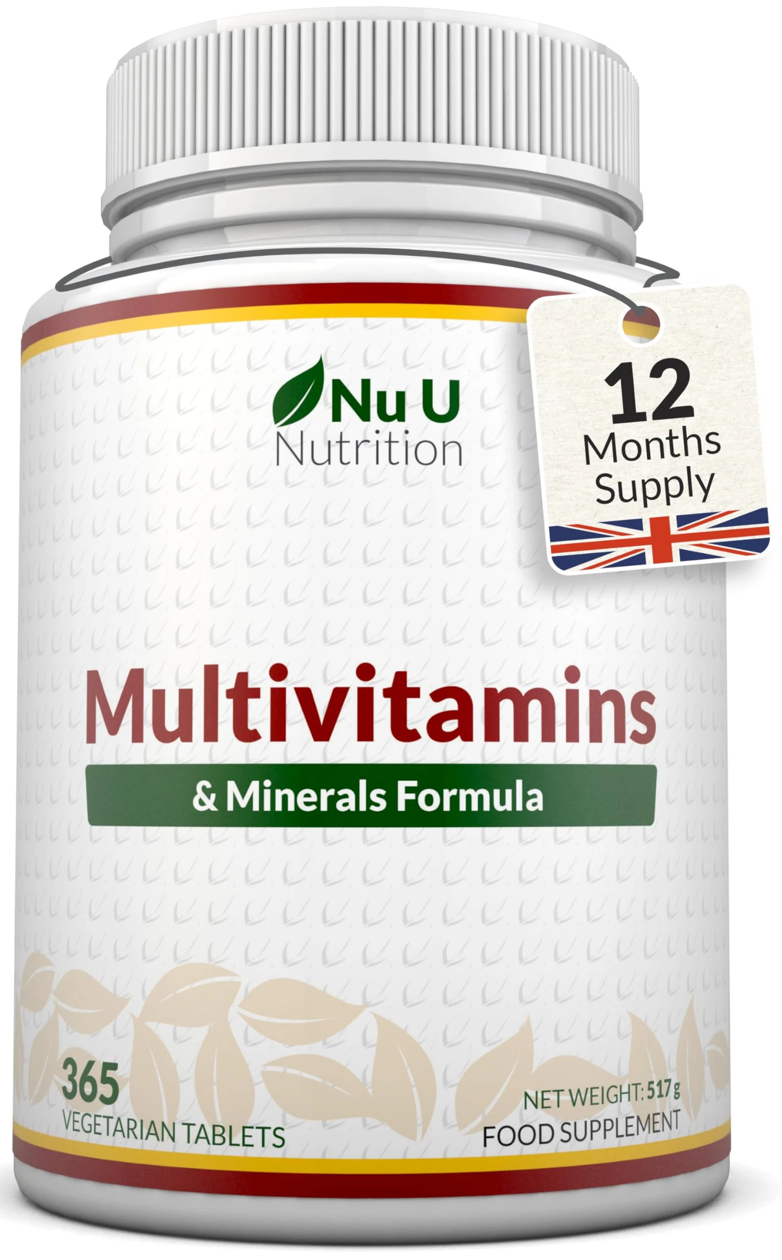 Nu U Nutrition - A-Z Multivitamin Tablets for Men & Women - 365 Tablets - 12 Month Supply - 25 Essential Multivitamins & Minerals Including Iron, Zinc & Vitamin D - One a Day - Made in The UK