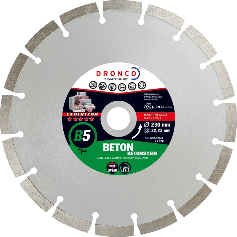 DRONCO B5-230 - Disco de diamante Evolution B5 - Hormigón (Antes ECF) Ø 230 mm