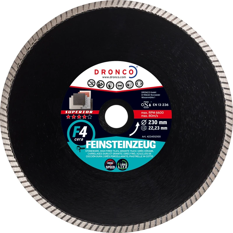 DRONCO F4CERA-230 - Disco de Diamante Superior F4 Cera - Gres (Antes GRFX) Ø 230 mm