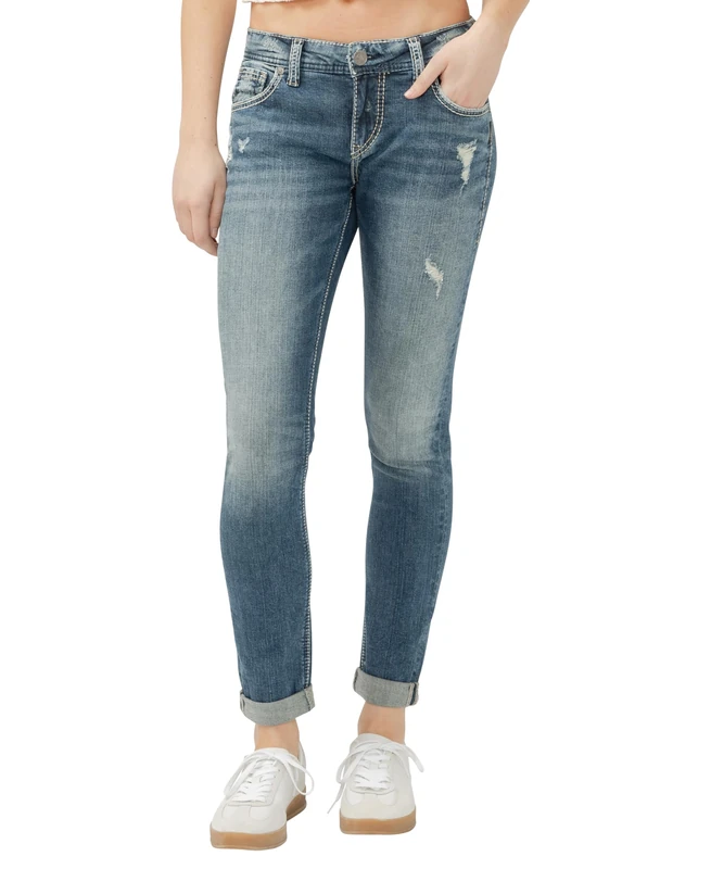 Silver Jeans Co. Women's Girlfriend Jean, Medium Marble Wash, 32 29 - Image 1