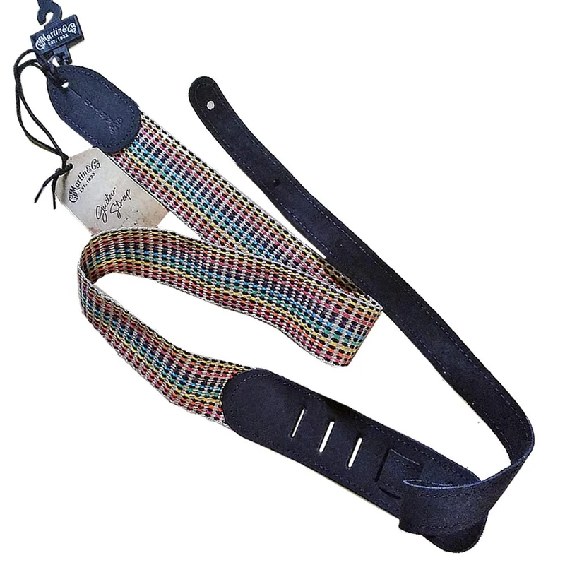 Woven guitar strap black leather ends