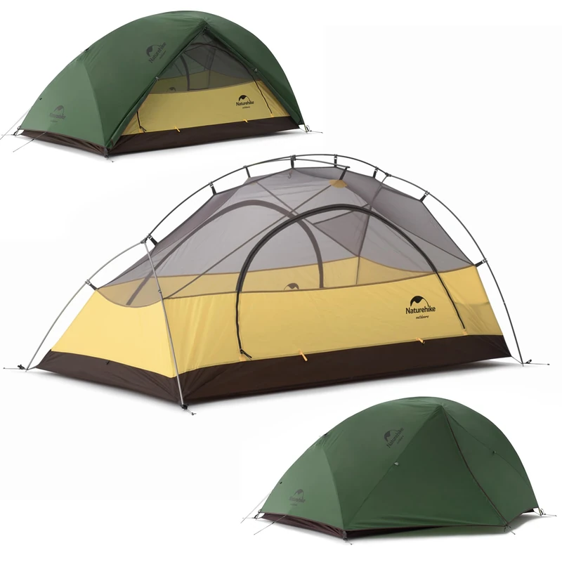 Naturehike Star River Tent 20D Silicone Fabric Ultralight 2 Person Double Layers Aluminum Rod Camping Tent(210T Forest Green)