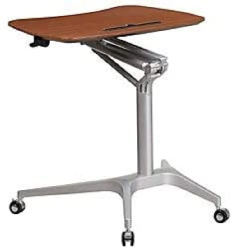 Flash Furniture Mobile Laptop Desk Sit-Down and Stand-Up Computer Computer Desk with Adjustable Height Range, Ergonomic Office Desk with Pen Holder on Wheels, Mahogany