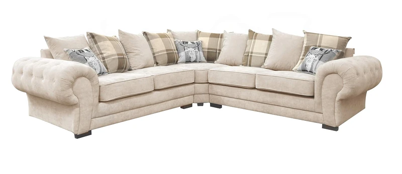 Corner Sofa Verona Fabric Grey Brown Cream Designer Scatter Cushions Living Room Furniture (Cream)