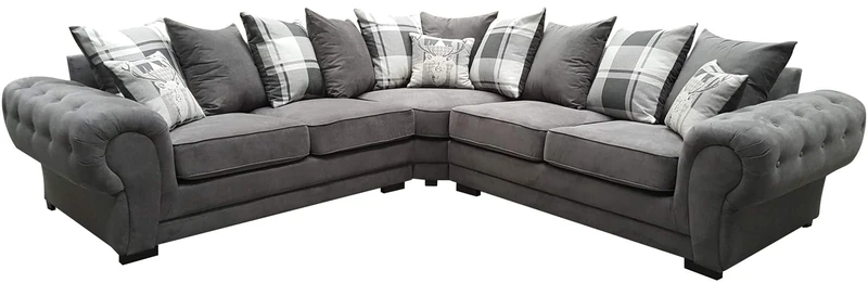 Corner Sofa Dorado Fabric Grey Brown Cream Designer Scatter Cushions Living Room Furniture (Grey)