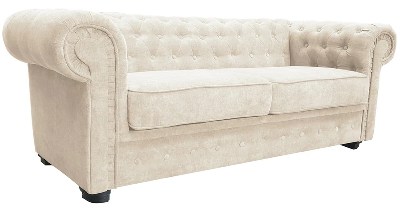 Chesterfield Style Sofa bed Venus 3 Seater 2 Seater Fabric Cream Settee (2seater, Cream)