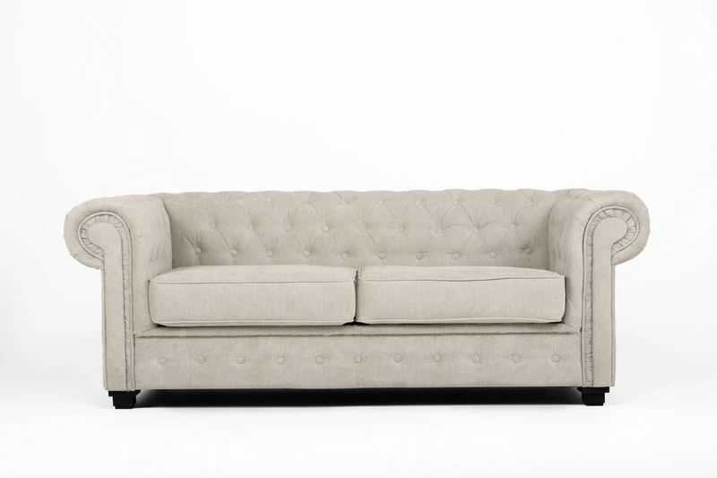 Sofas and More Chesterfield Style Sofa bed Venus 3 Seater 2 Seater Fabric Cream Settee (3seater, Cream)