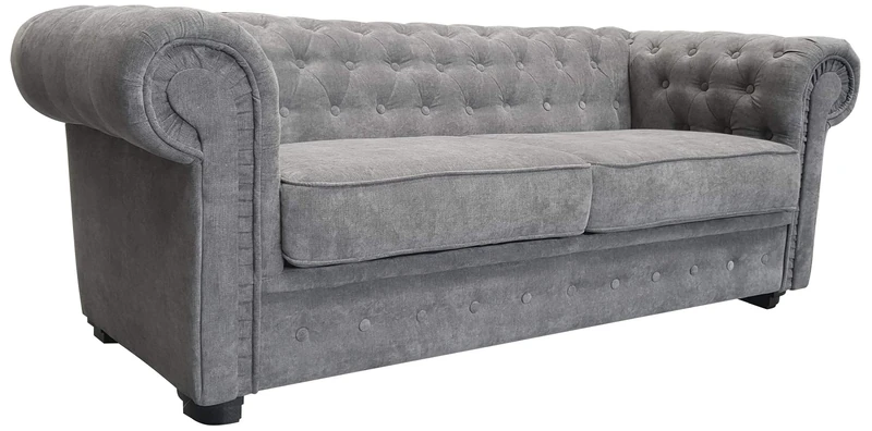 Chesterfield Style Sofa Bed Venus 3 Seater 2 Seater Fabric Grey Settee (3seater, Grey) - Image 1