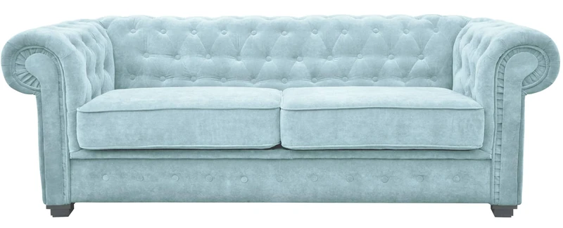 Sofas and More Chesterfield Style Sofa bed Venus 3 Seater 2 Seater Fabric Light Blue Settee (3seater, Light Blue)