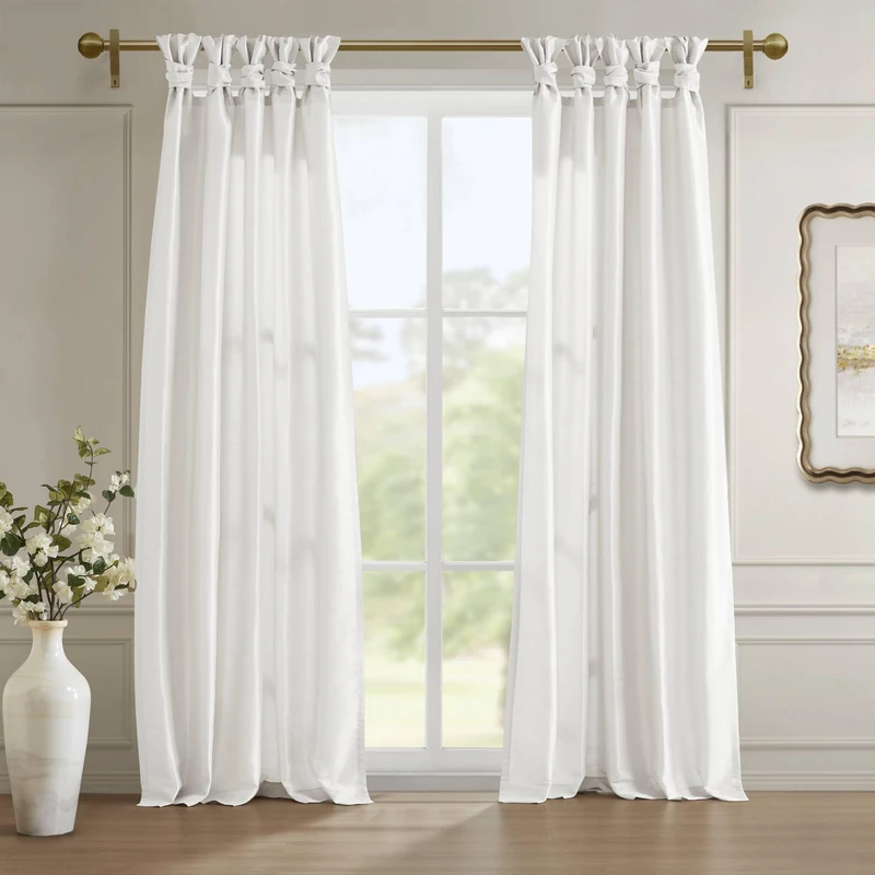 Madison Park Emilia Faux Silk Single Curtain with Privacy Lining, DIY Twist Tab Top, Window Drape for Living Room, Bedroom and Dorm, 120" L x 50" W, White
