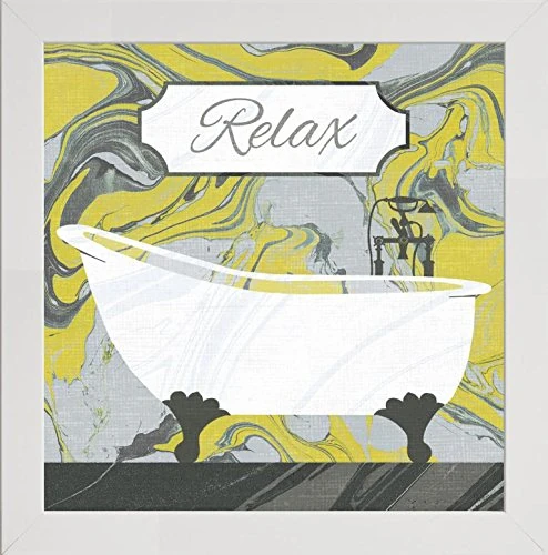 Frame Company Watson Range Marbled Bath I Yellow Gray by Wild Apple Portfoilo, Frame - 60 x 60 cm, White - Image 1