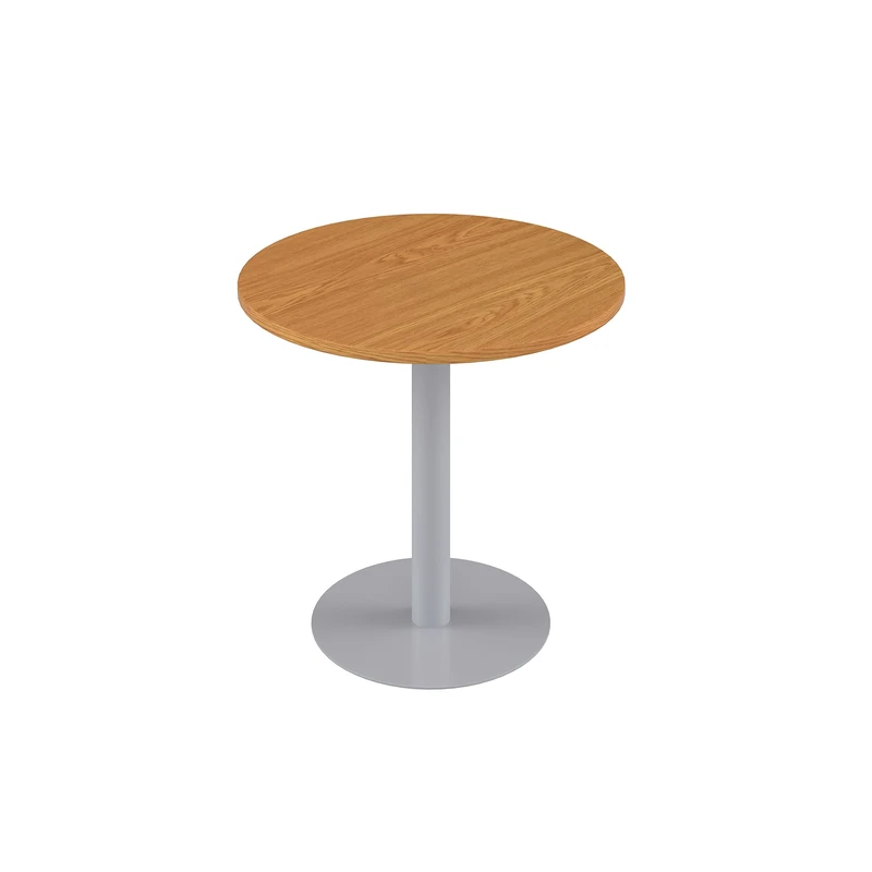 Office Hippo Circular Office Table, Sturdy & Robust Mid-Height Table Desk, Heat & Stain-Resistant Oak Top, Silver Metal Base, 60 cm Diameter, 5 Year Guarantee