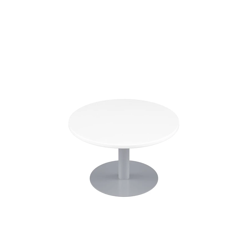 Office Hippo Circular Coffee Table, Sturdy & Stylish Small Table Desk, Laptop Table For Cafe, Coffee Shop or Bar, Versatile Office Table Ideal For Breakroom, 5 Year Guarantee - White / Silver - Image 1