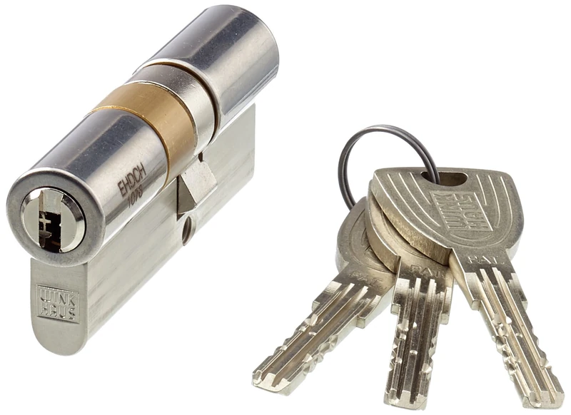 Wink Haus High Quality Profesioneller Mounting Double Cylinder Key Tec X-Tra for Building Castles with Profile Cylinder 40 mm Nickel-Plated Brass Matt, Pack of 1, XT77 N 28 + 28/40 EHD